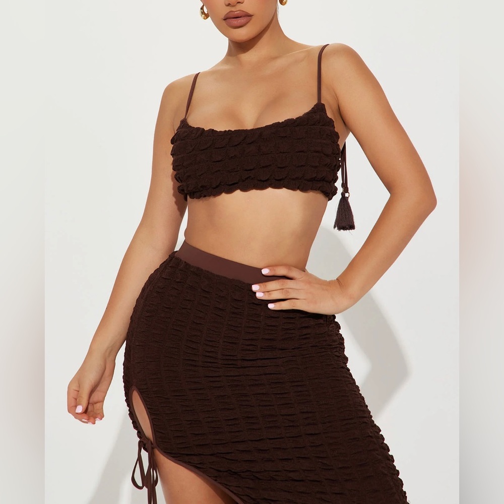 Brown Flirty bubble Skirt set  size-M